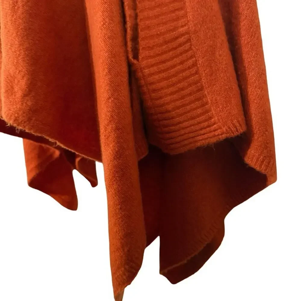 Lou & Grey Orange Turtleneck Asymmetrical Poncho Wool Blend Sweater sz One Size